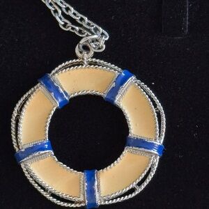 💜 CORO Nautical Blue and Cream Pendant Necklace 24” chain